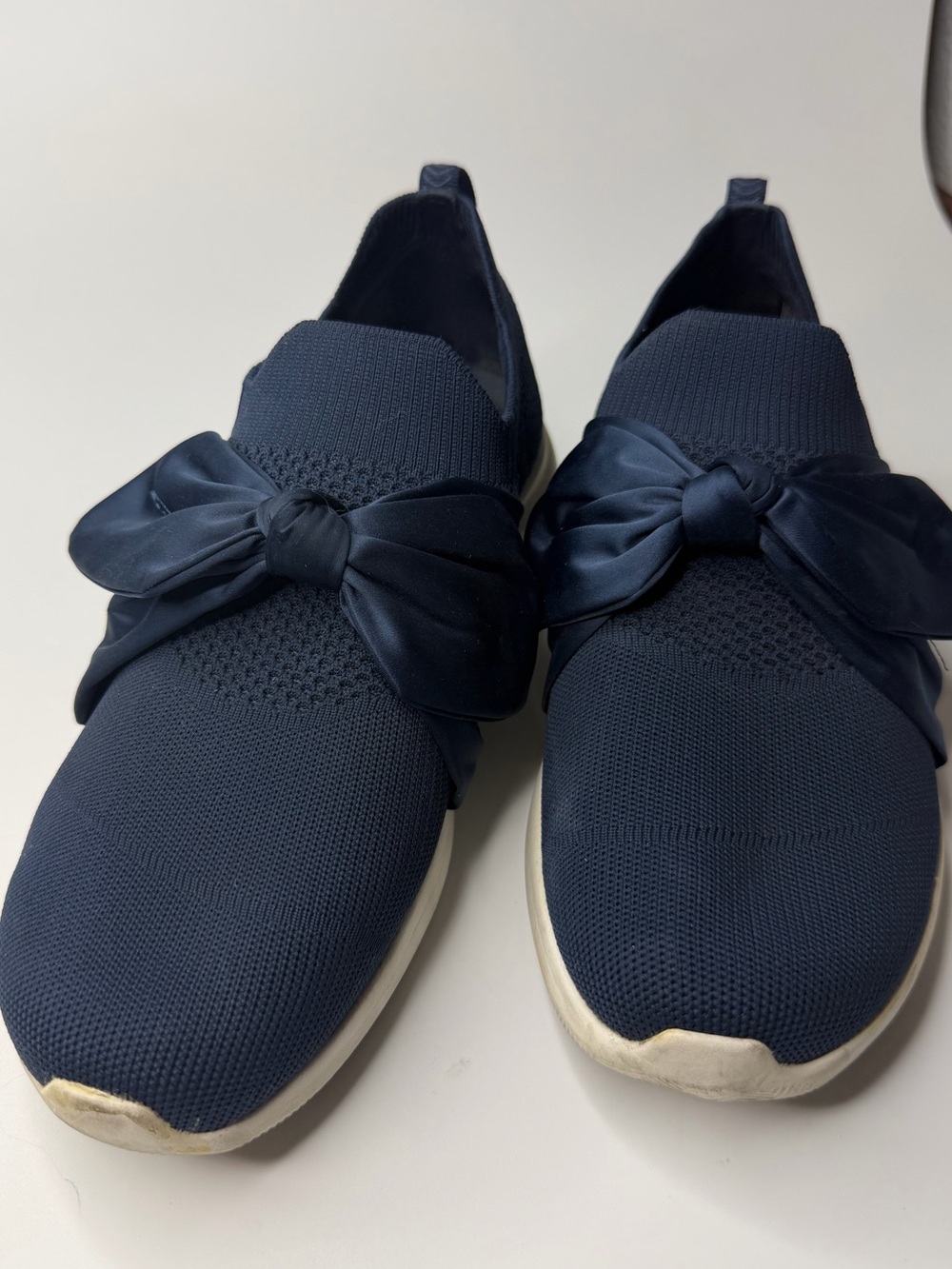 Skechers Navy Knit Slip-On Sneakers with Bow Accent